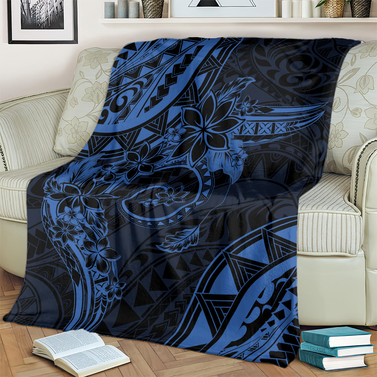 Polynesian Sunset Plumeria Blanket Navy Polynesian Tattoo LT05 - Polynesian Pride