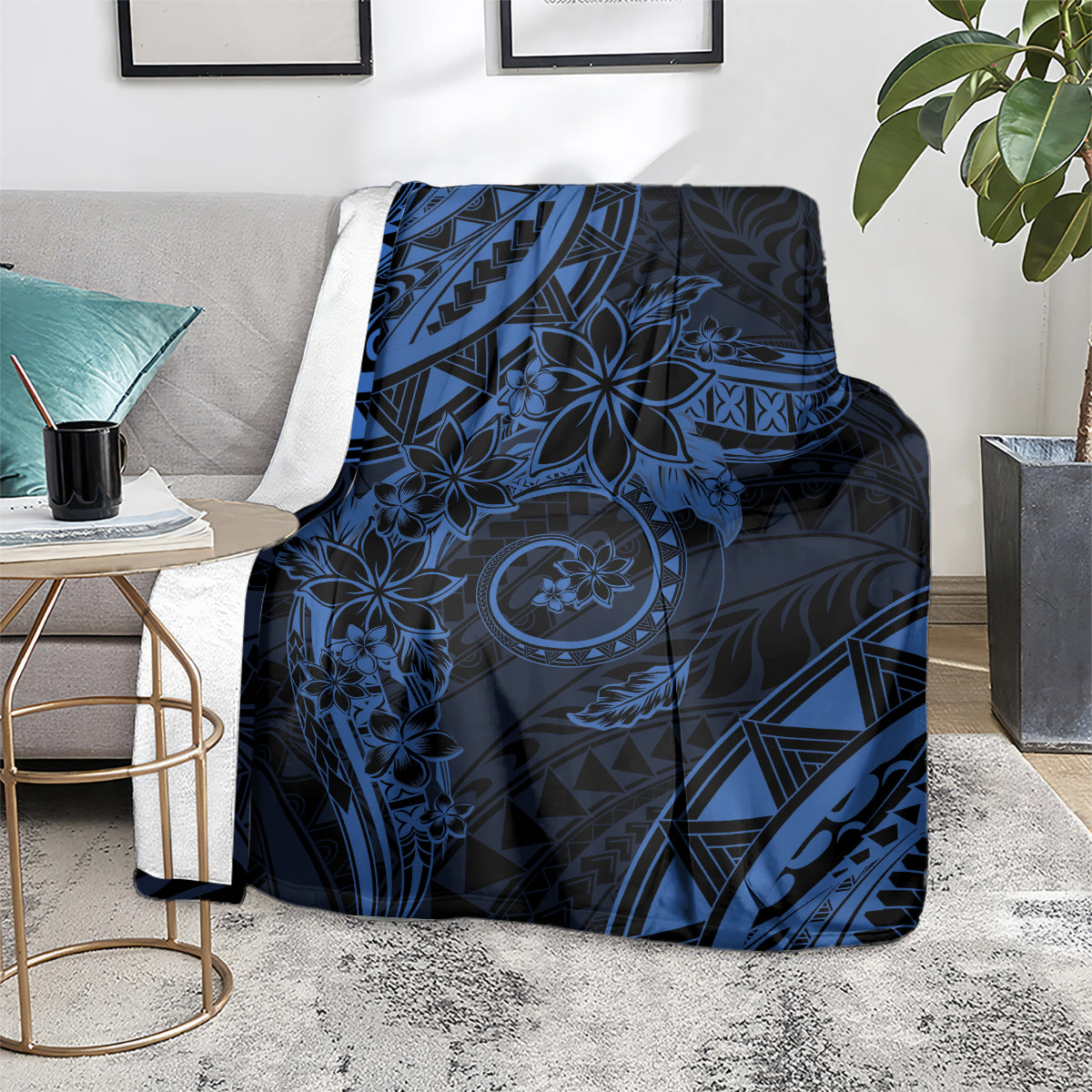 Polynesian Sunset Plumeria Blanket Navy Polynesian Tattoo LT05 - Polynesian Pride