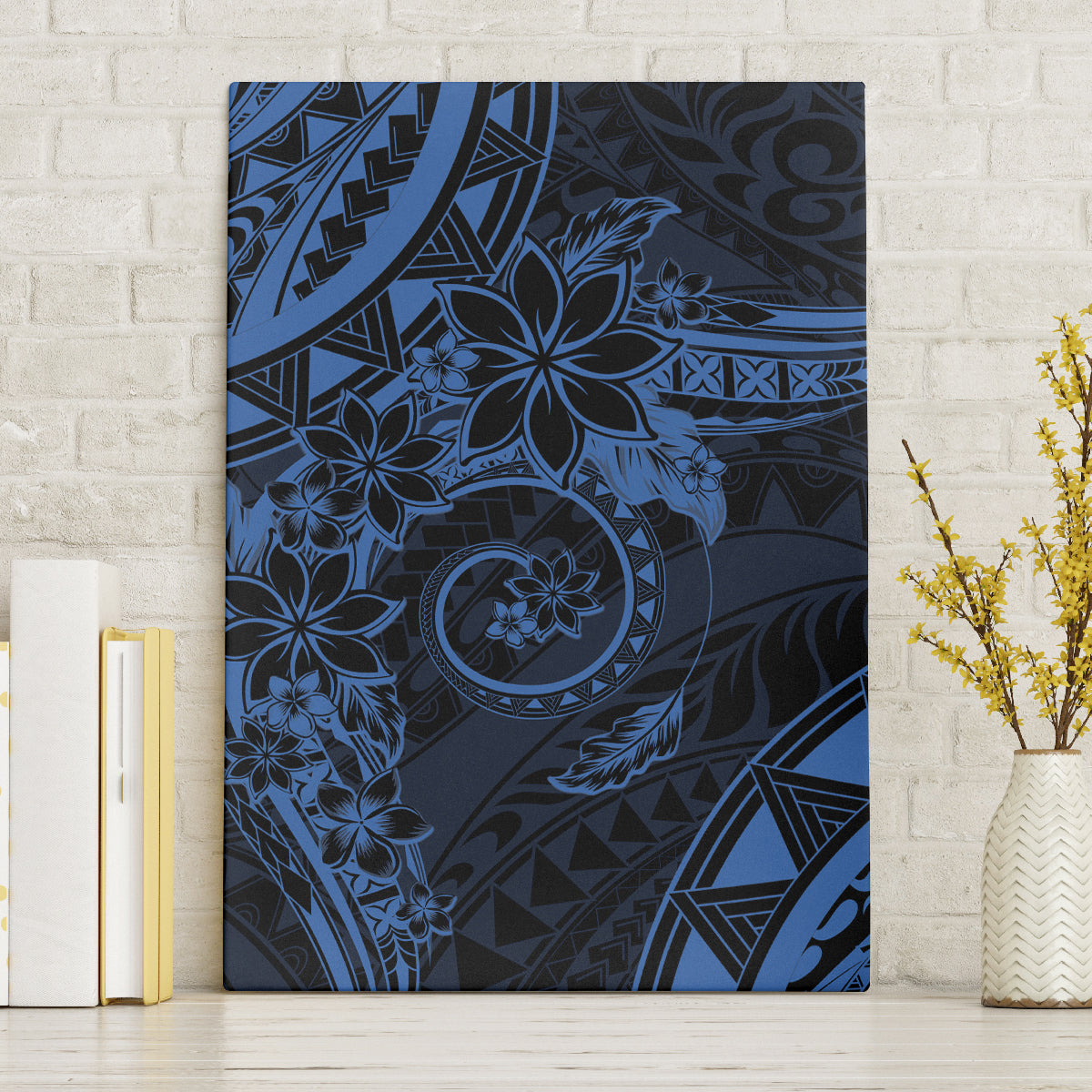 Polynesian Sunset Plumeria Canvas Wall Art Navy Polynesian Tattoo LT05 Without Frame Navy - Polynesian Pride