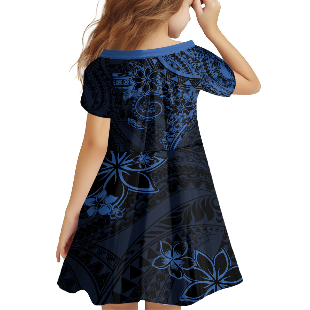 Polynesian Sunset Plumeria Kid Short Sleeve Dress Navy Polynesian Tattoo LT05 - Polynesian Pride