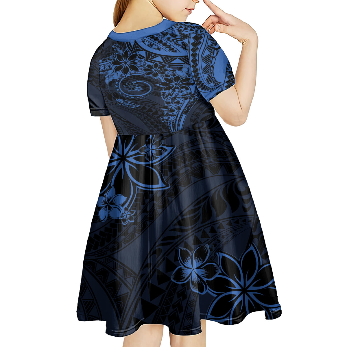 Polynesian Sunset Plumeria Kid Short Sleeve Dress Navy Polynesian Tattoo LT05 - Polynesian Pride