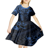 Polynesian Sunset Plumeria Kid Short Sleeve Dress Navy Polynesian Tattoo LT05 - Polynesian Pride