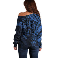 Polynesian Sunset Plumeria Off Shoulder Sweater Navy Polynesian Tattoo LT05 - Polynesian Pride