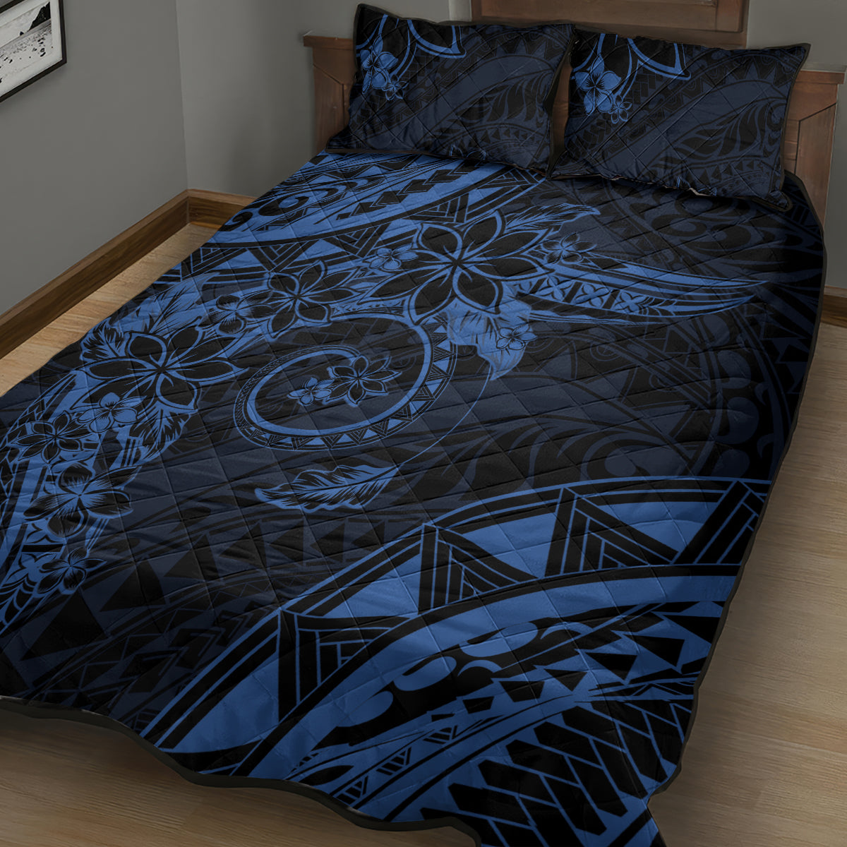 Polynesian Sunset Plumeria Quilt Bed Set Navy Polynesian Tattoo LT05 - Polynesian Pride