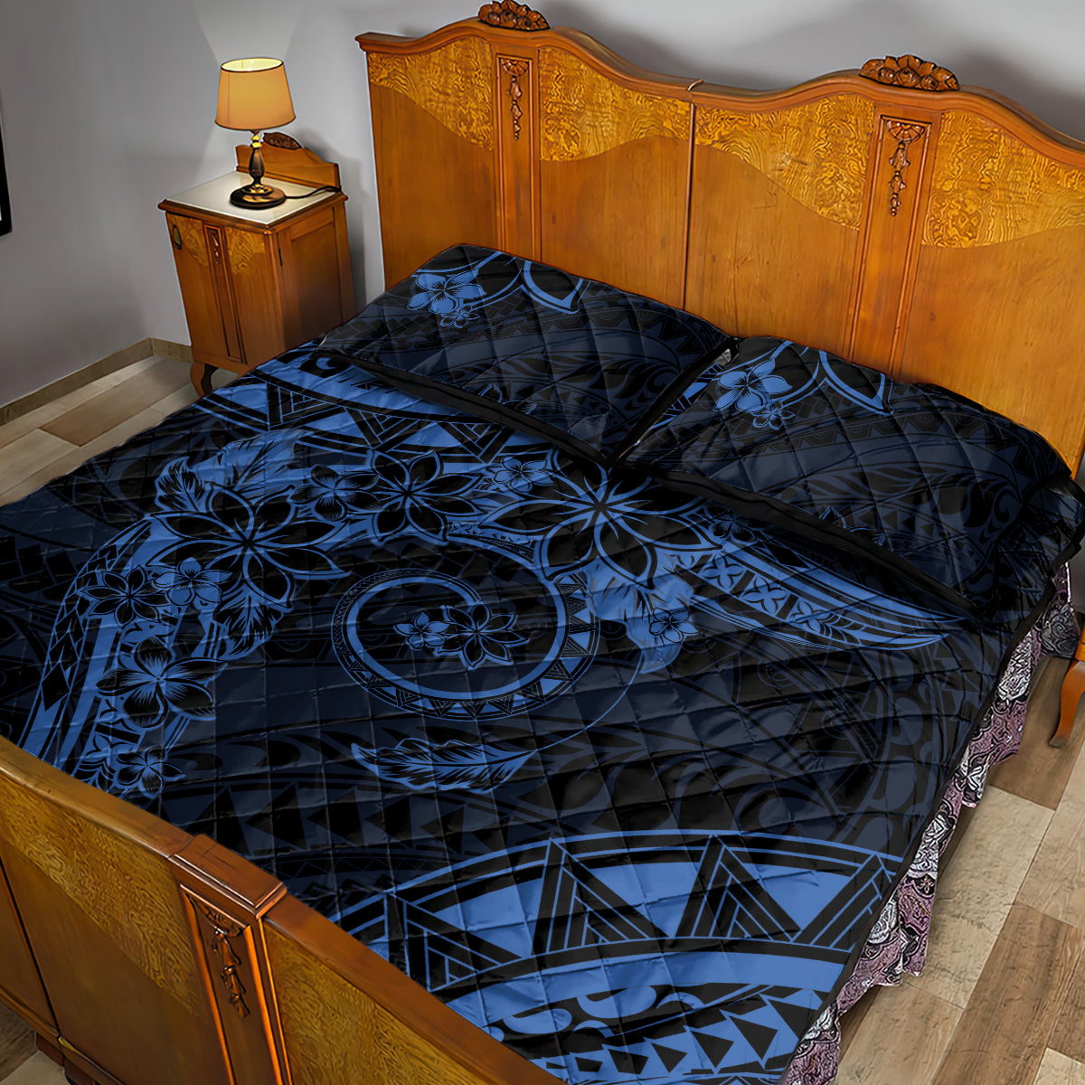 Polynesian Sunset Plumeria Quilt Bed Set Navy Polynesian Tattoo LT05 - Polynesian Pride