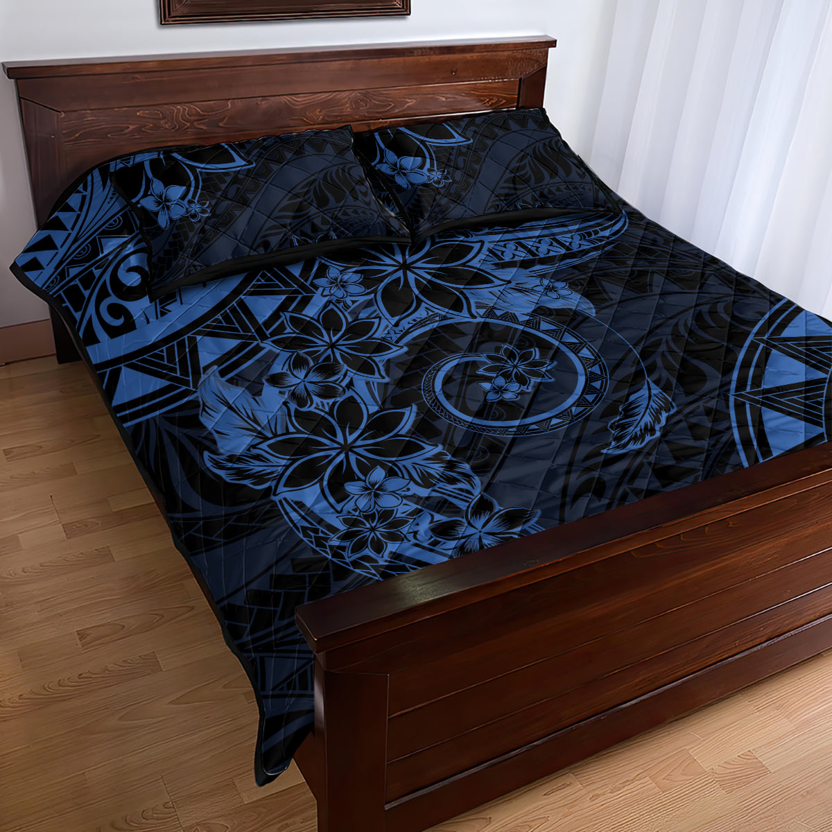 Polynesian Sunset Plumeria Quilt Bed Set Navy Polynesian Tattoo LT05 - Polynesian Pride