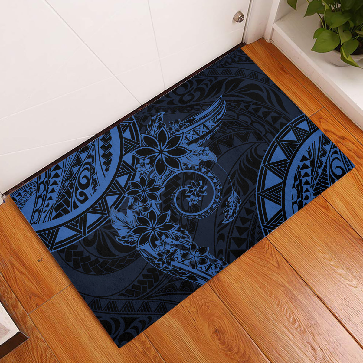 Polynesian Sunset Plumeria Rubber Doormat Navy Polynesian Tattoo LT05 Navy - Polynesian Pride