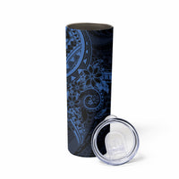 Navy Polynesian Pattern With Plumeria Flowers Skinny Tumbler LT05 - Polynesian Pride