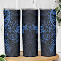 Navy Polynesian Pattern With Plumeria Flowers Skinny Tumbler LT05 - Polynesian Pride