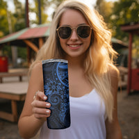 Navy Polynesian Pattern With Plumeria Flowers Skinny Tumbler LT05 - Polynesian Pride