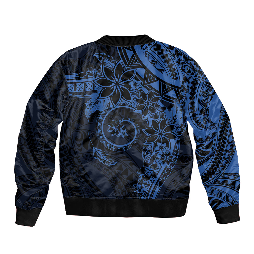 Polynesian Sunset Plumeria Sleeve Zip Bomber Jacket Navy Polynesian Tattoo LT05 - Polynesian Pride