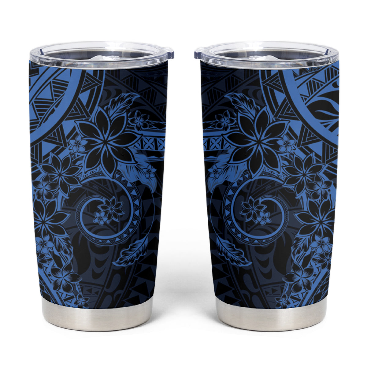Navy Polynesian Pattern With Plumeria Flowers Tumbler Cup LT05 Navy - Polynesian Pride