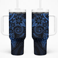 Navy Polynesian Pattern With Plumeria Flowers Tumbler With Handle LT05 One Size: 40 oz Navy - Polynesian Pride