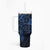 Navy Polynesian Pattern With Plumeria Flowers Tumbler With Handle