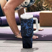 Navy Polynesian Pattern With Plumeria Flowers Tumbler With Handle LT05 - Polynesian Pride
