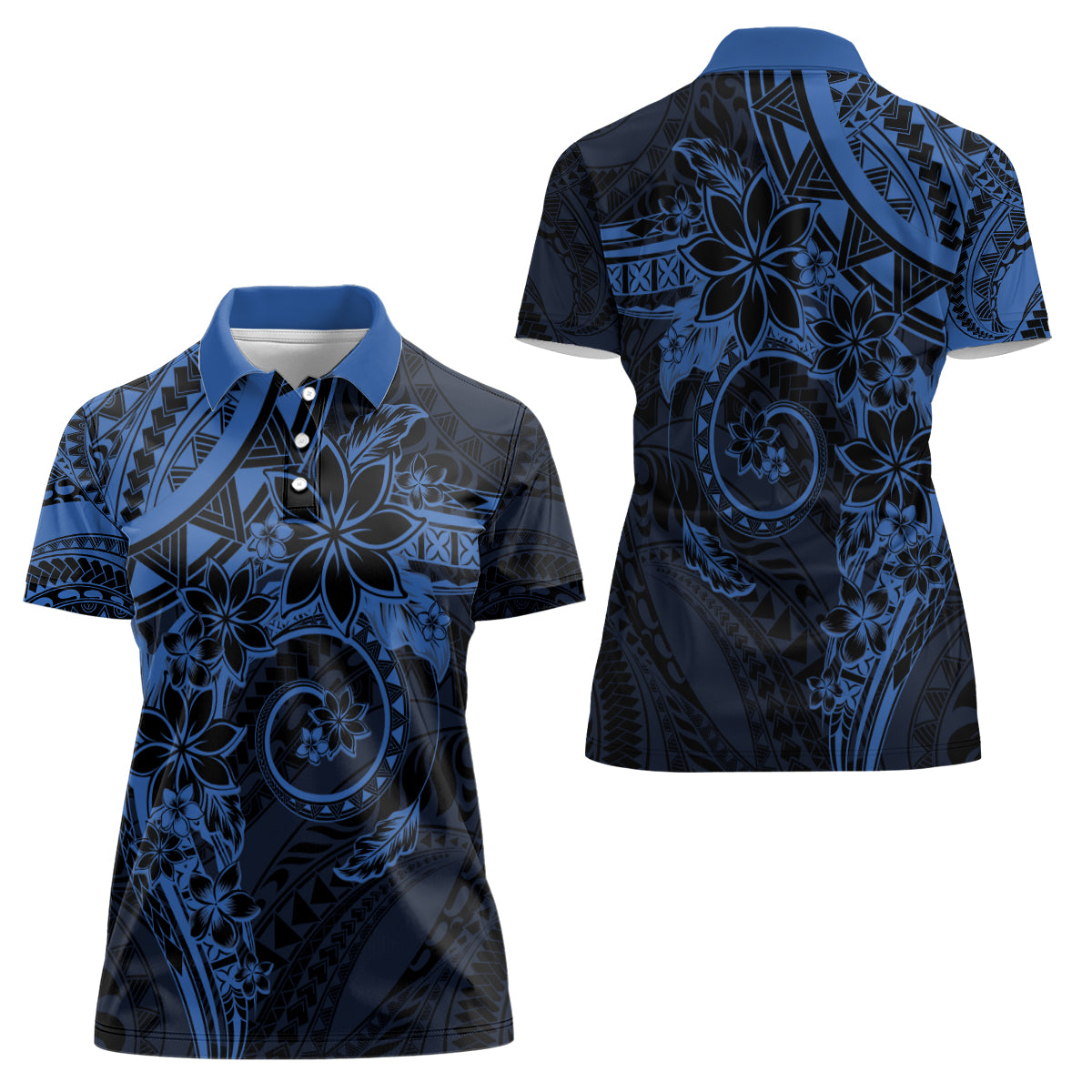 Polynesian Sunset Plumeria Women Polo Shirt Navy Polynesian Tattoo LT05 - Polynesian Pride