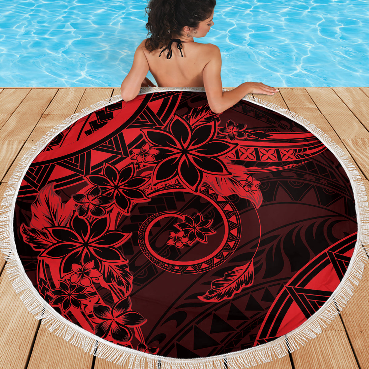 Polynesian Sunset Plumeria Beach Blanket Red Polynesian Tattoo LT05 - Polynesian Pride