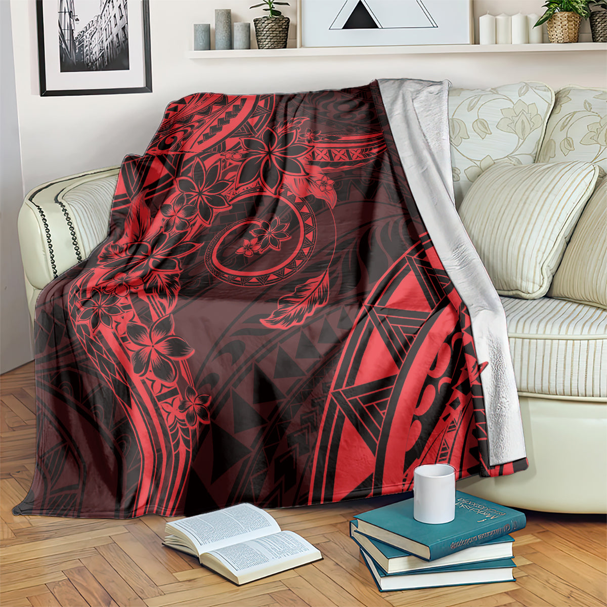Polynesian Sunset Plumeria Blanket Red Polynesian Tattoo LT05 Red - Polynesian Pride