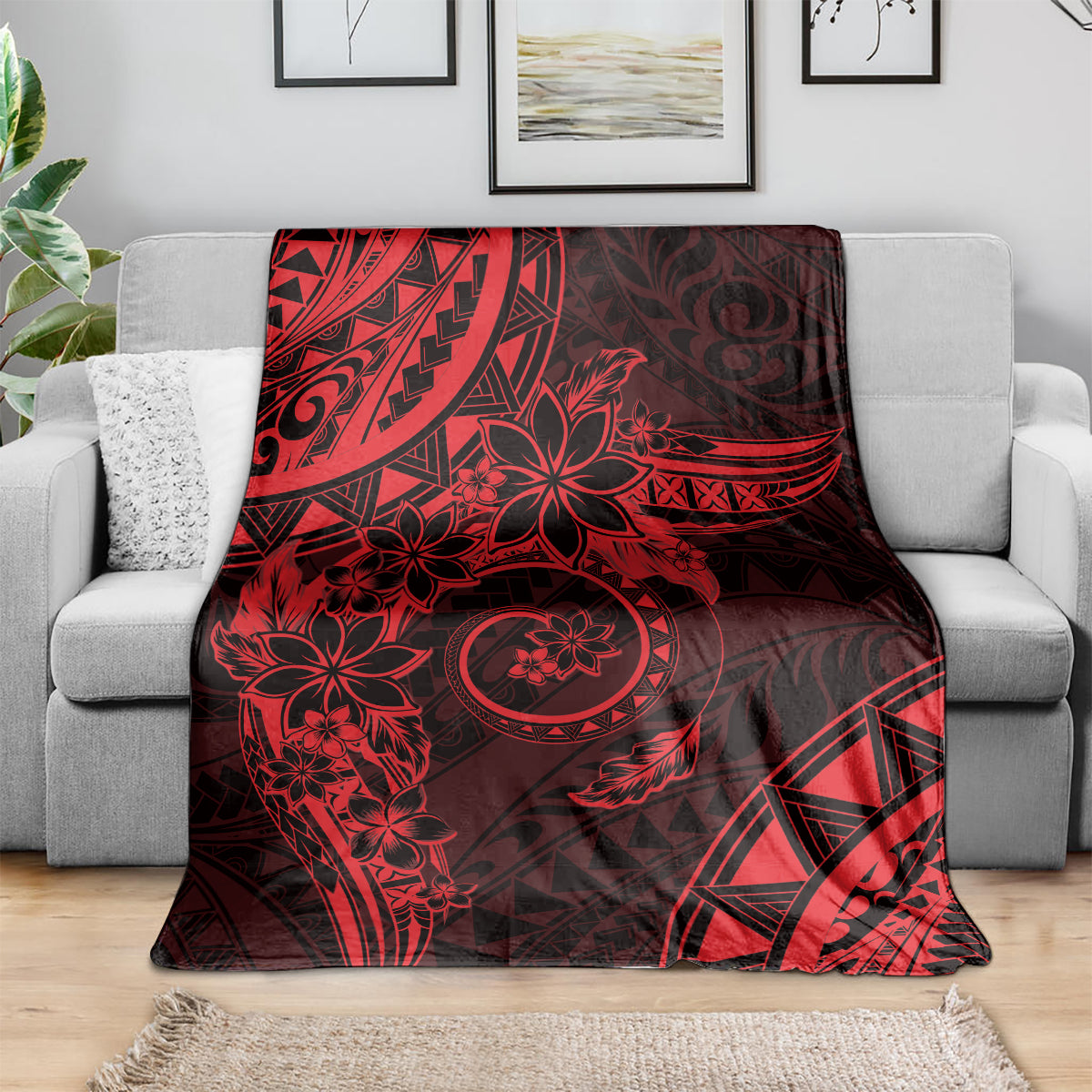 Polynesian Sunset Plumeria Blanket Red Polynesian Tattoo LT05 - Polynesian Pride