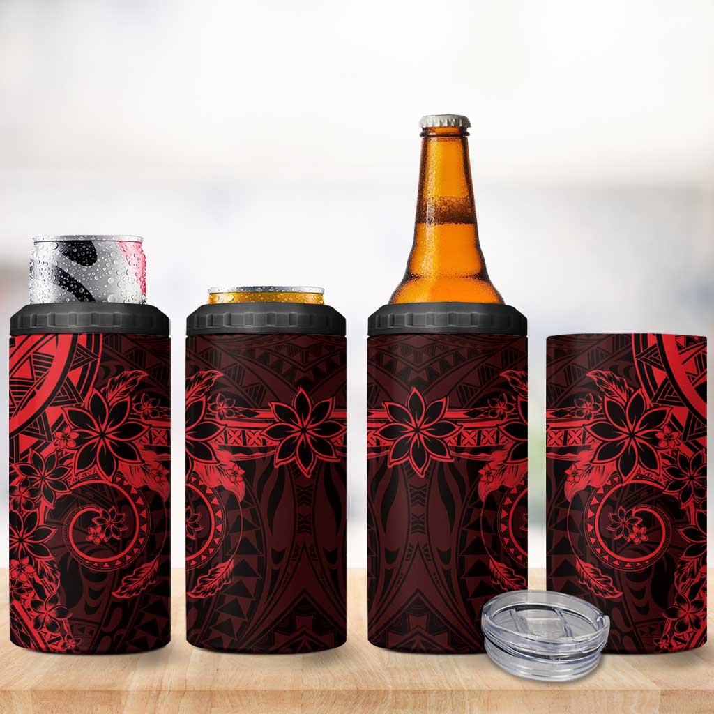 Red Polynesian Pattern With Plumeria Flowers 4 in 1 Can Cooler Tumbler LT05 - Polynesian Pride