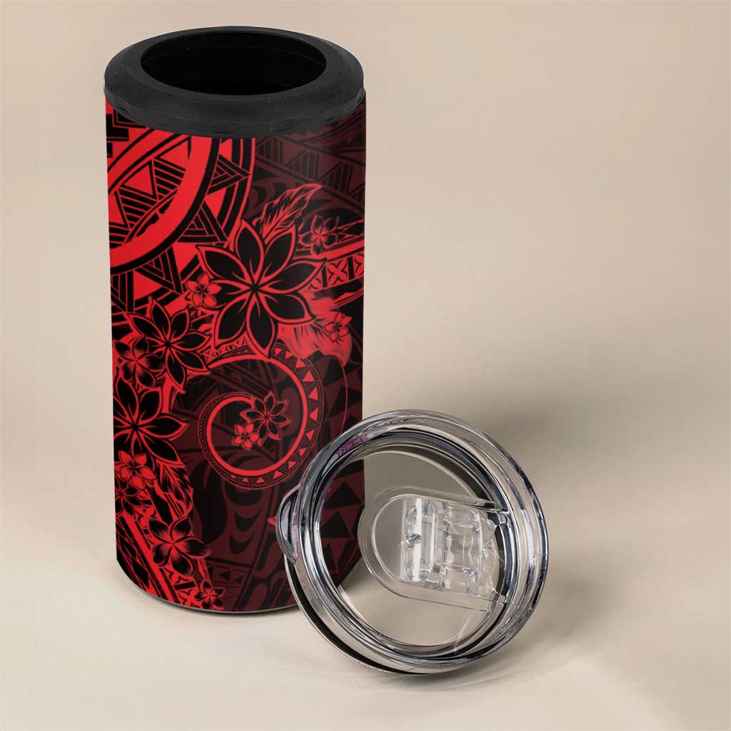Red Polynesian Pattern With Plumeria Flowers 4 in 1 Can Cooler Tumbler LT05 - Polynesian Pride