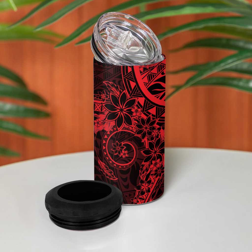 Red Polynesian Pattern With Plumeria Flowers 4 in 1 Can Cooler Tumbler LT05 - Polynesian Pride