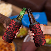Red Polynesian Pattern With Plumeria Flowers 4 in 1 Can Cooler Tumbler LT05 - Polynesian Pride