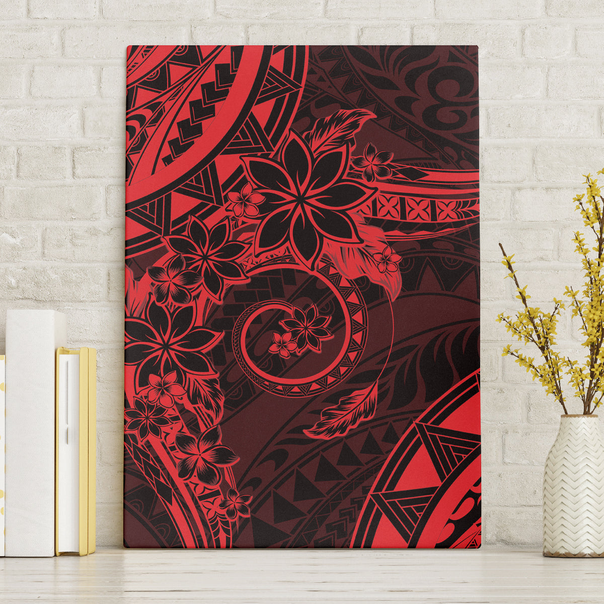 Polynesian Sunset Plumeria Canvas Wall Art Red Polynesian Tattoo LT05 Without Frame Red - Polynesian Pride