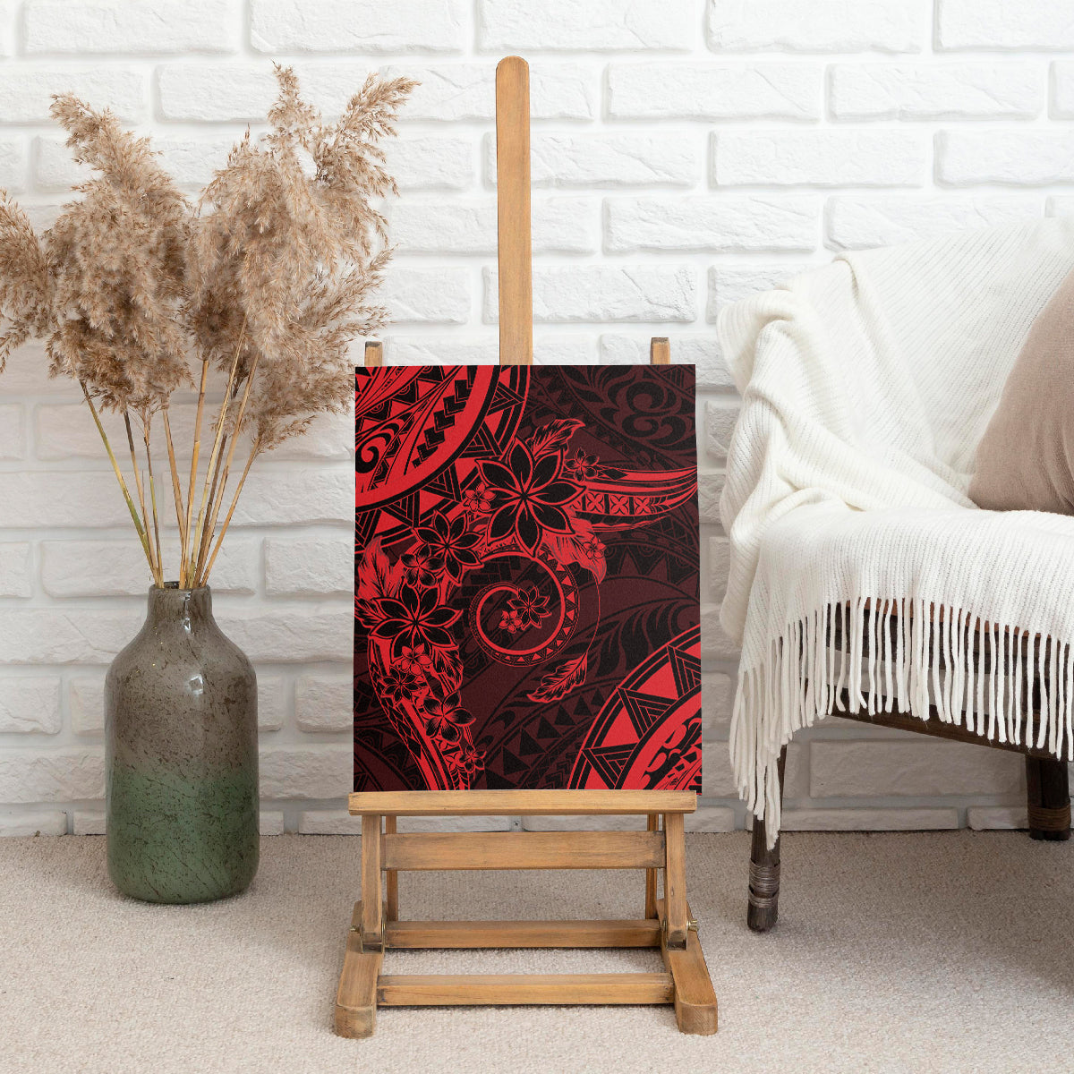 Polynesian Sunset Plumeria Canvas Wall Art Red Polynesian Tattoo LT05 - Polynesian Pride