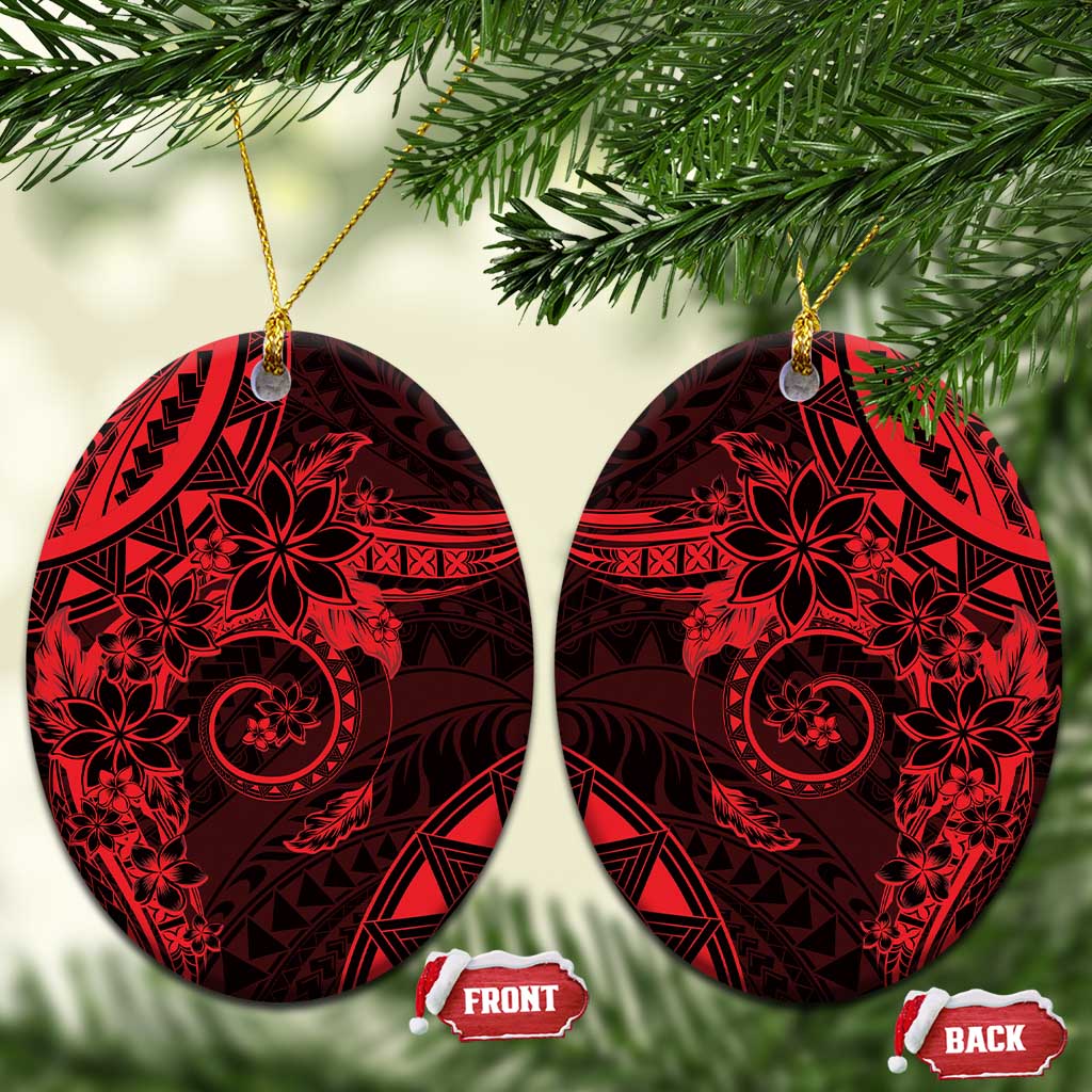 Polynesian Sunset Plumeria Ceramic Ornament Red Polynesian Tattoo LT05 Oval Red - Polynesian Pride