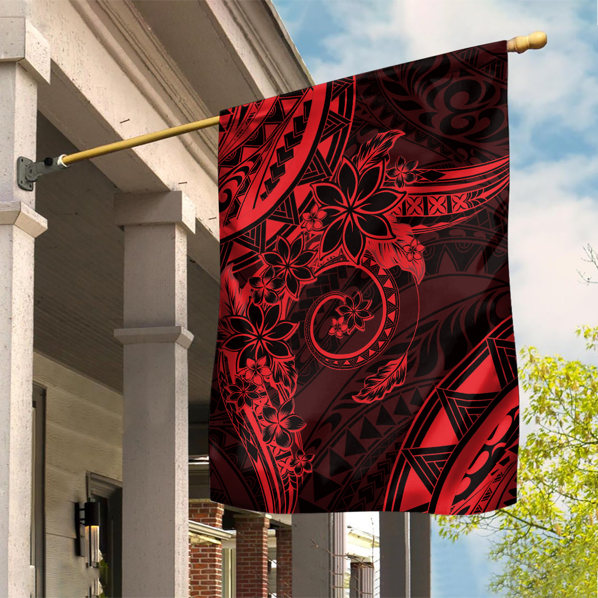 Polynesian Sunset Plumeria Garden Flag Red Polynesian Tattoo LT05 House Flag Red - Polynesian Pride