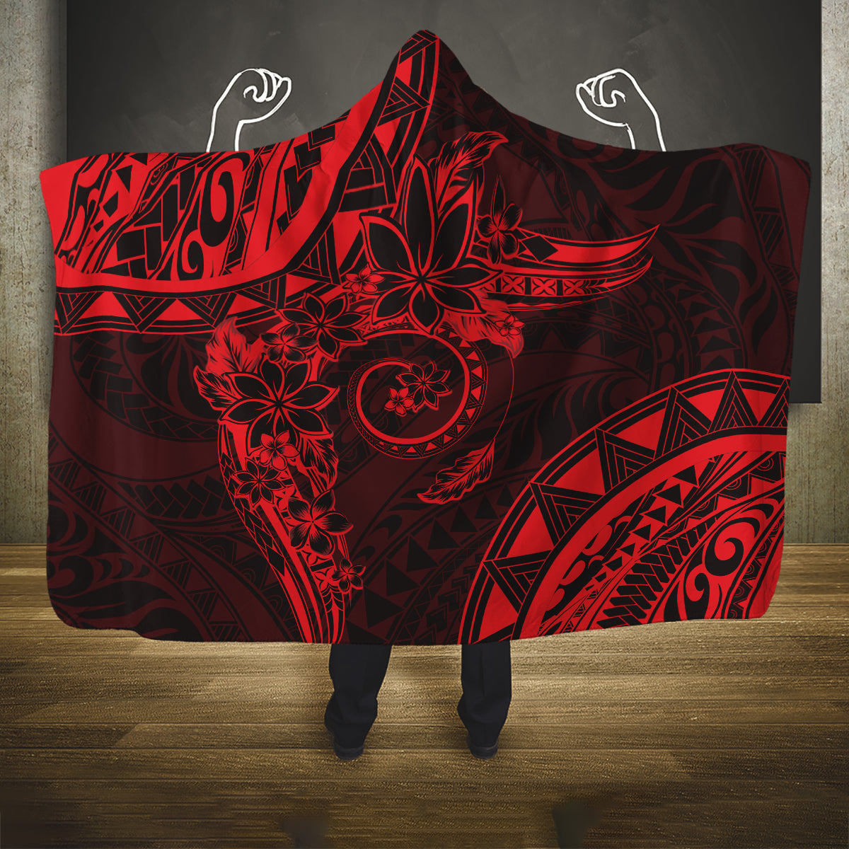 Polynesian Sunset Plumeria Hooded Blanket Red Polynesian Tattoo LT05 One Size Red - Polynesian Pride