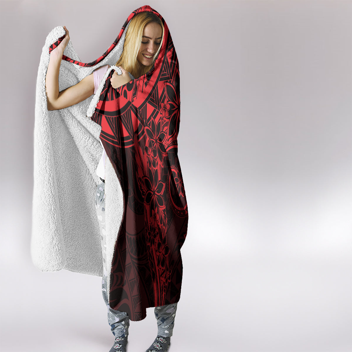 Polynesian Sunset Plumeria Hooded Blanket Red Polynesian Tattoo LT05 - Polynesian Pride