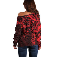 Polynesian Sunset Plumeria Off Shoulder Sweater Red Polynesian Tattoo LT05 - Polynesian Pride