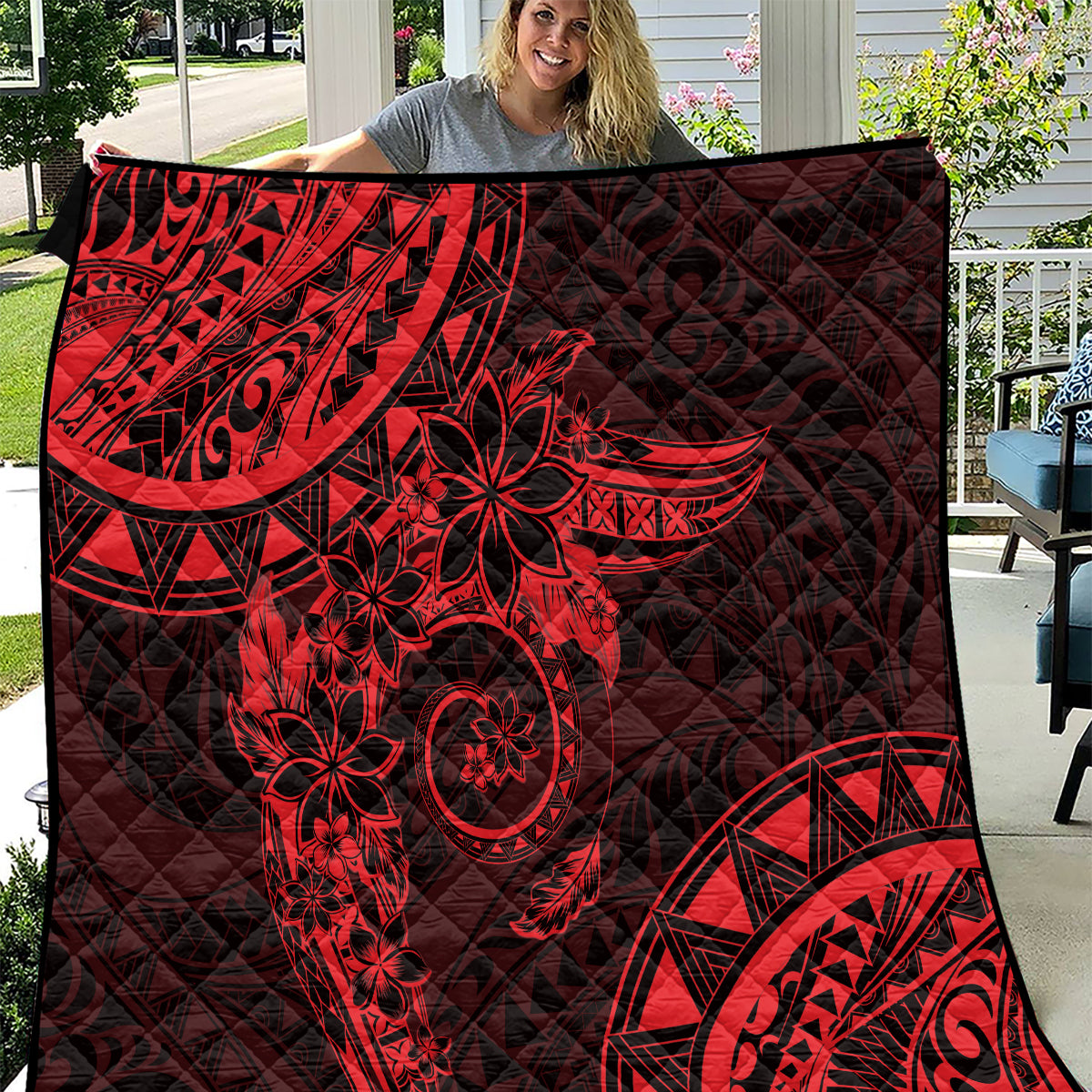 Polynesian Sunset Plumeria Quilt Red Polynesian Tattoo LT05 Red - Polynesian Pride