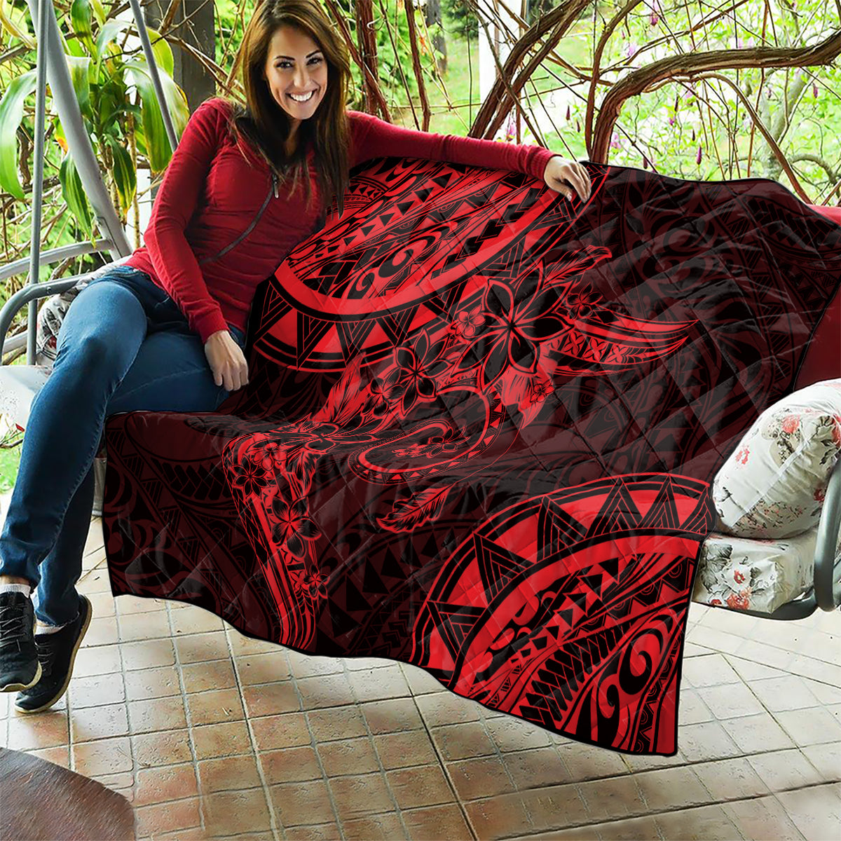 Polynesian Sunset Plumeria Quilt Red Polynesian Tattoo LT05 - Polynesian Pride