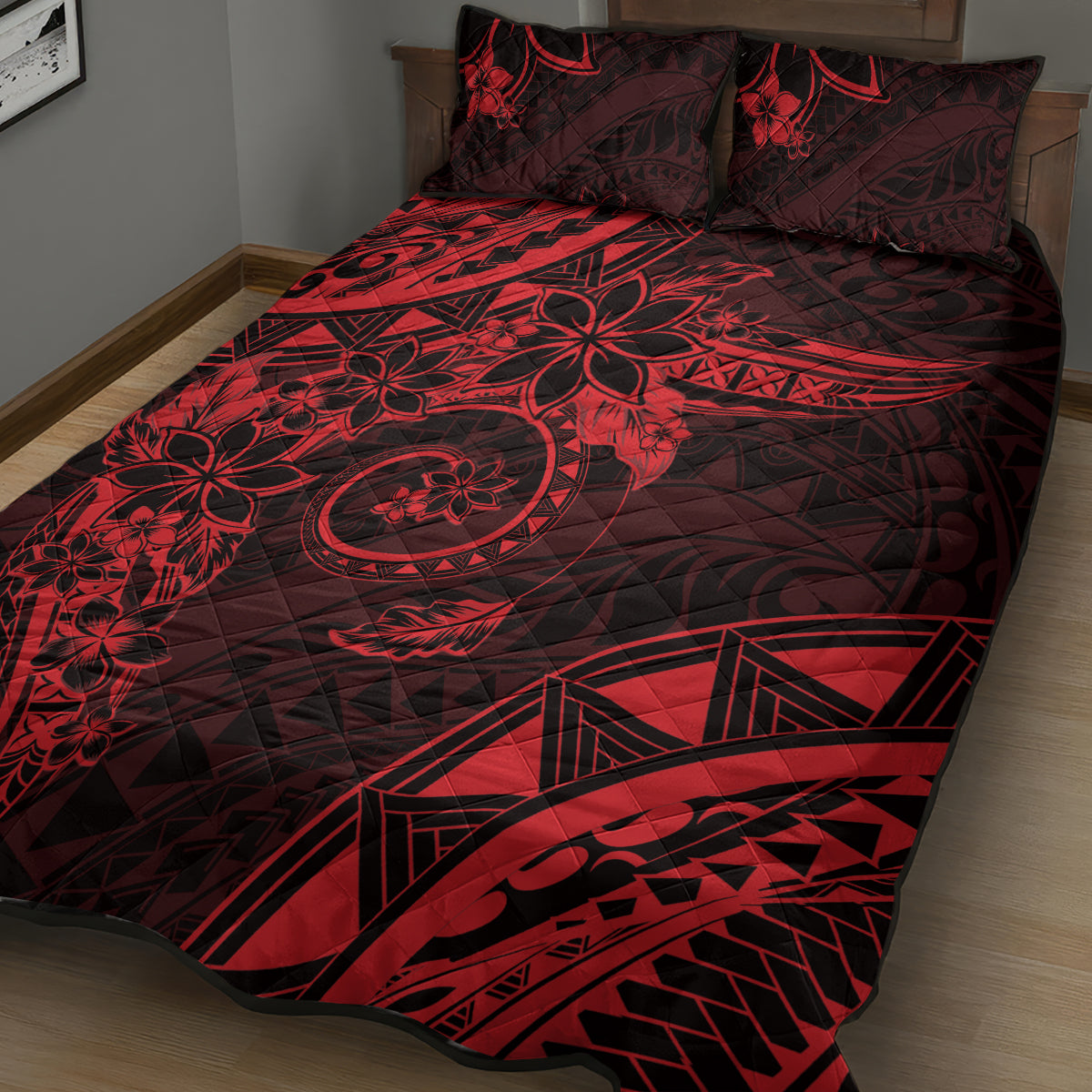 Polynesian Sunset Plumeria Quilt Bed Set Red Polynesian Tattoo LT05 - Polynesian Pride