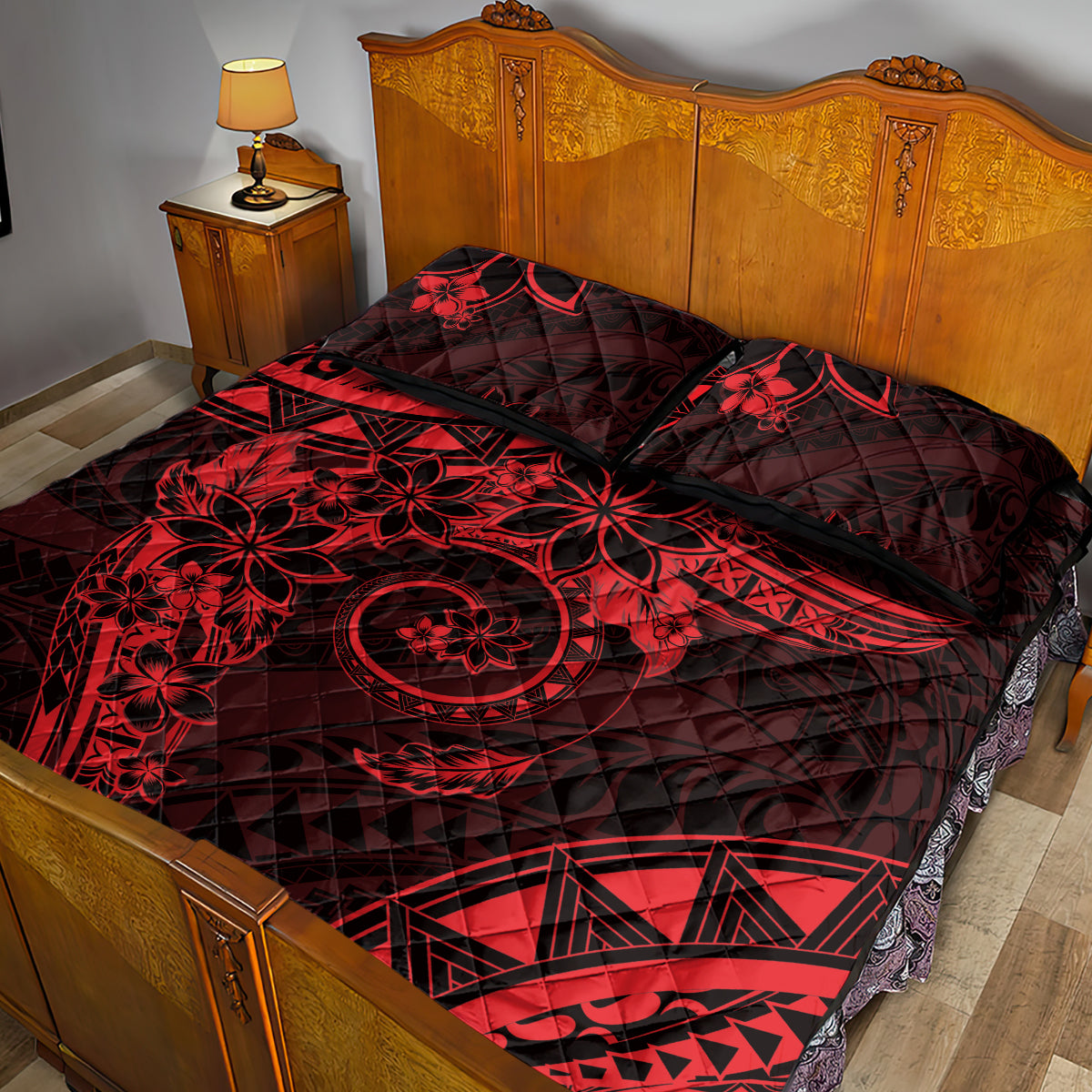 Polynesian Sunset Plumeria Quilt Bed Set Red Polynesian Tattoo LT05 - Polynesian Pride