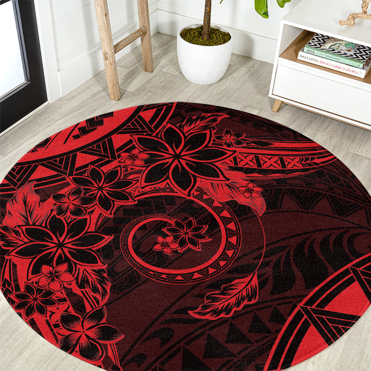 Polynesian Sunset Plumeria Round Carpet Red Polynesian Tattoo LT05 Red - Polynesian Pride