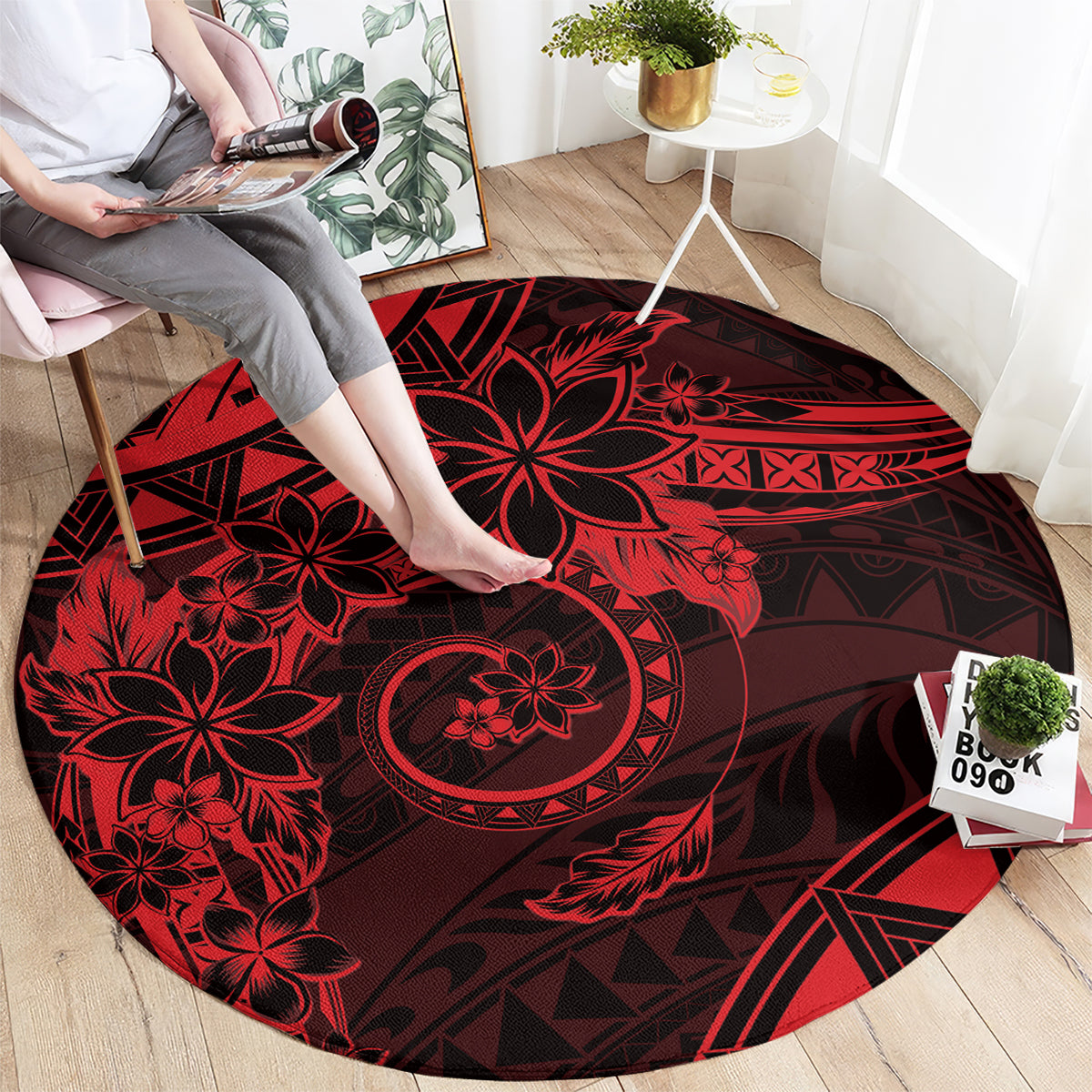 Polynesian Sunset Plumeria Round Carpet Red Polynesian Tattoo LT05 - Polynesian Pride