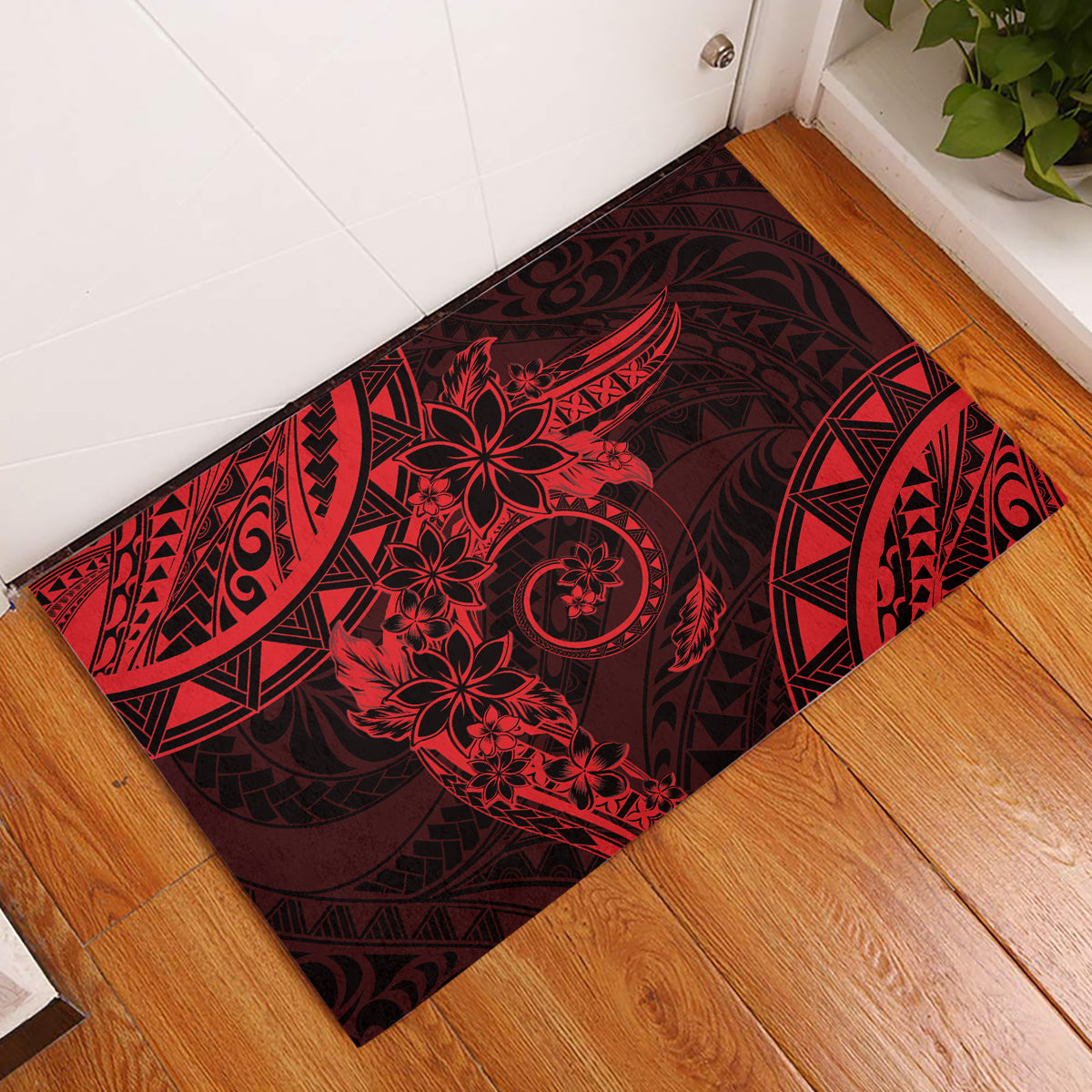 Polynesian Sunset Plumeria Rubber Doormat Red Polynesian Tattoo LT05 Red - Polynesian Pride