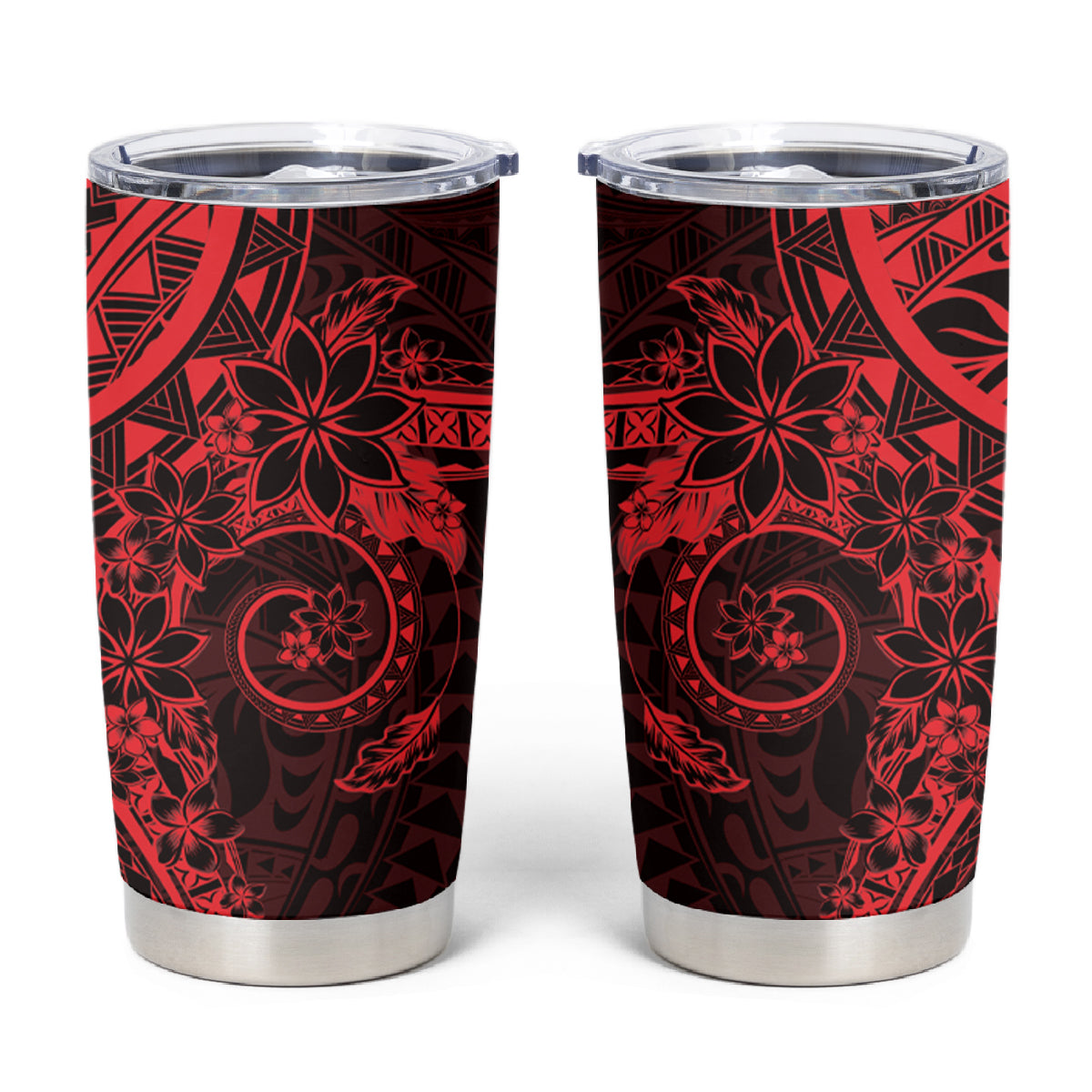 Red Polynesian Pattern With Plumeria Flowers Tumbler Cup LT05 Red - Polynesian Pride