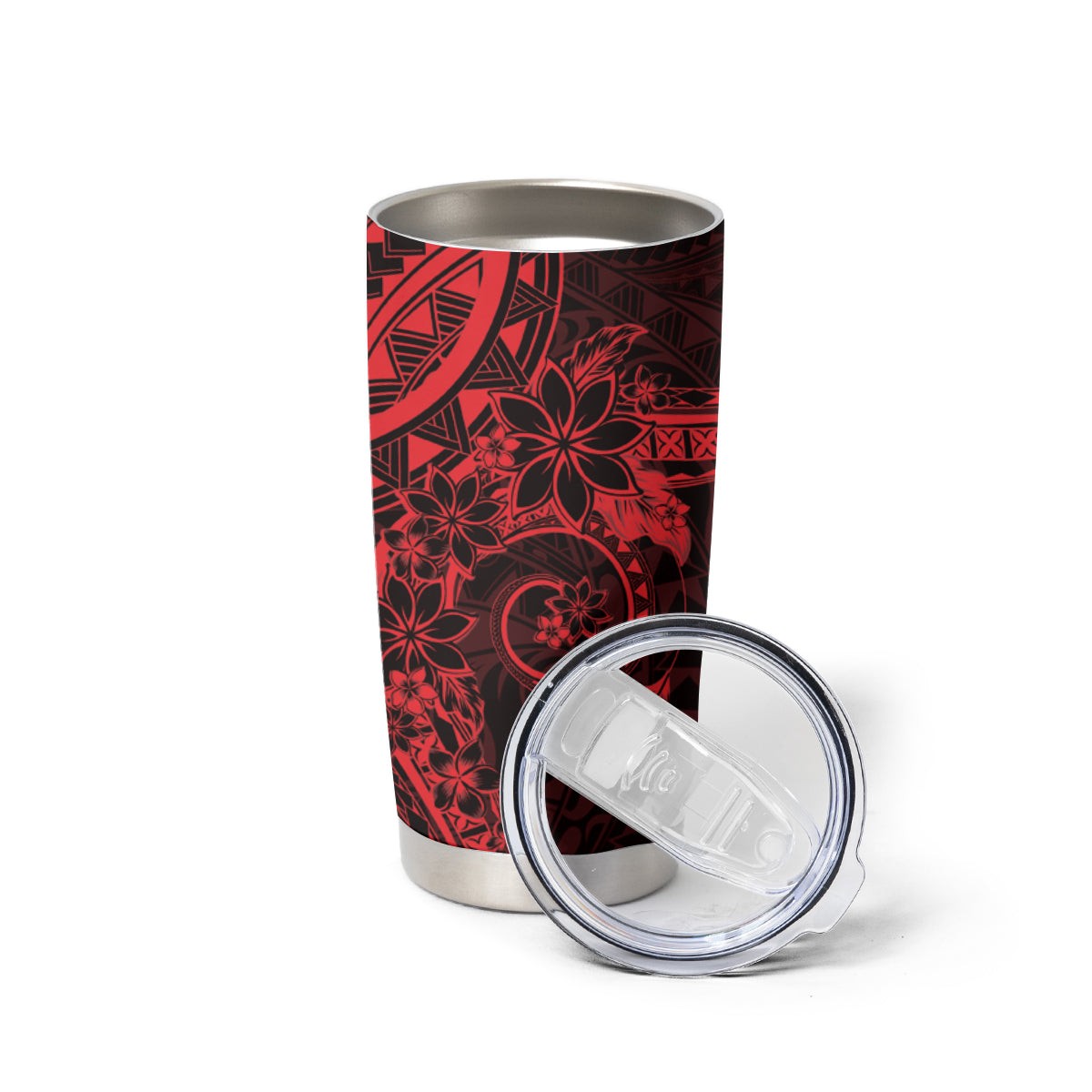 Red Polynesian Pattern With Plumeria Flowers Tumbler Cup LT05 - Polynesian Pride
