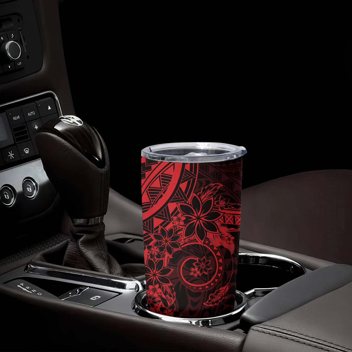 Red Polynesian Pattern With Plumeria Flowers Tumbler Cup LT05 - Polynesian Pride