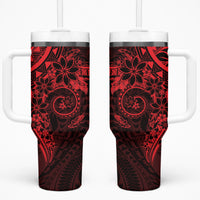 Red Polynesian Pattern With Plumeria Flowers Tumbler With Handle LT05 One Size: 40 oz Red - Polynesian Pride