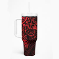 Red Polynesian Pattern With Plumeria Flowers Tumbler With Handle LT05 - Polynesian Pride