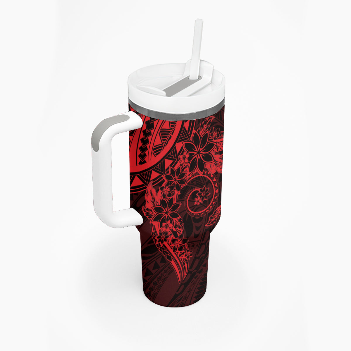 Red Polynesian Pattern With Plumeria Flowers Tumbler With Handle LT05 - Polynesian Pride