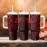 Red Polynesian Pattern With Plumeria Flowers Tumbler With Handle LT05 - Polynesian Pride