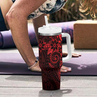 Red Polynesian Pattern With Plumeria Flowers Tumbler With Handle LT05 - Polynesian Pride