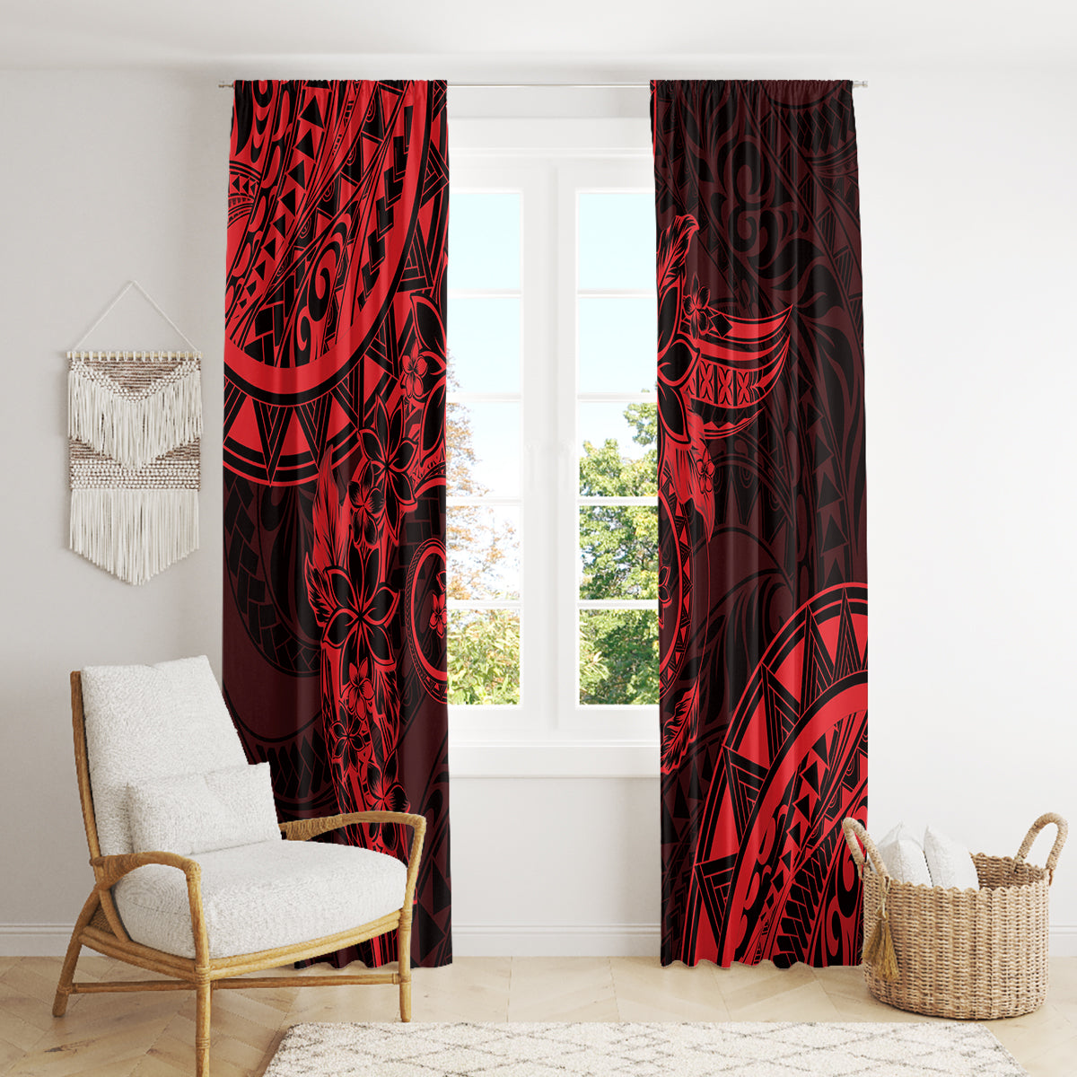 Polynesian Sunset Plumeria Window Curtain Red Polynesian Tattoo LT05 - Polynesian Pride